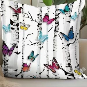 Multi Color Butterfly Throw Pillowcase. Very Soft White Back Zipper Closure
